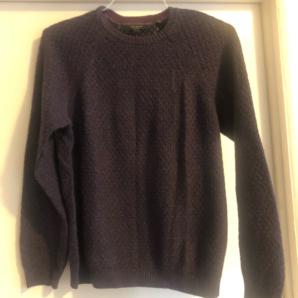 ❤️Ted Baker Ribbed Sweater Wool Crew Neck Navy Purple Size Ted 2